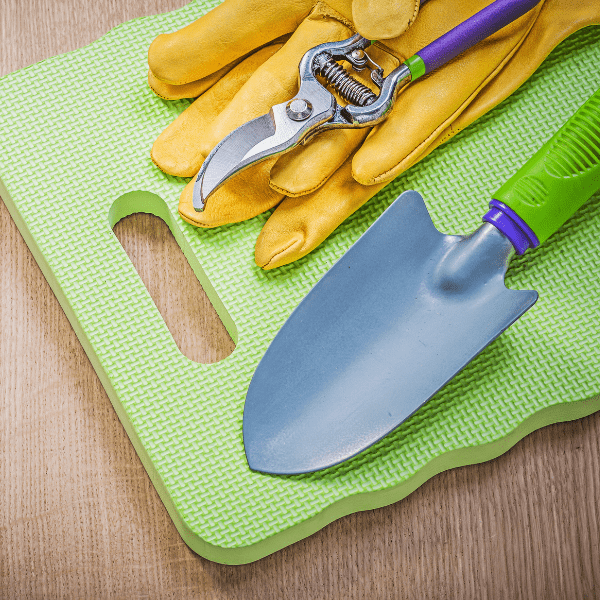 foam knee pad and gardening tools